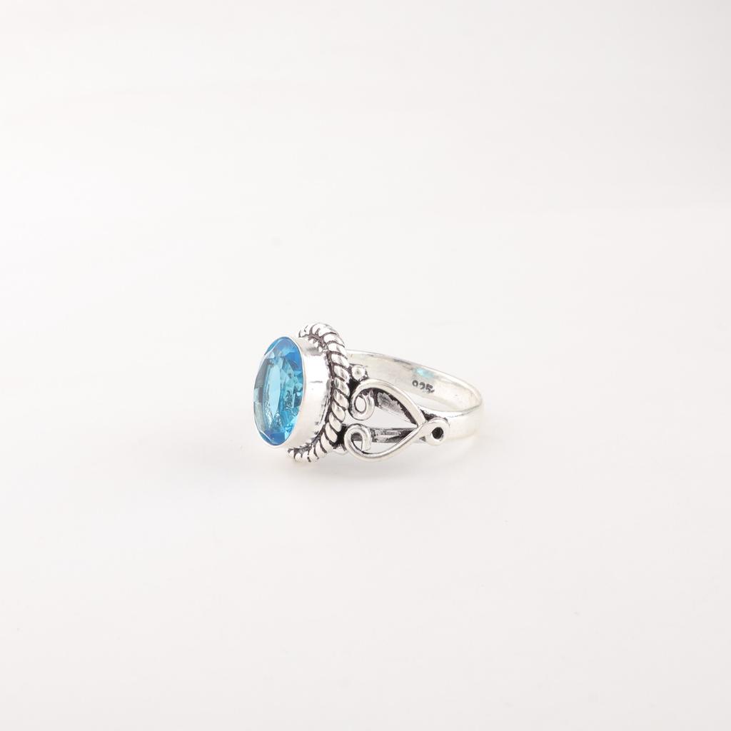 Rare Swiss Blue Topaz Gemstone 925 Sterling Silver Jewelry Handmade Promise Ring RR-8-4