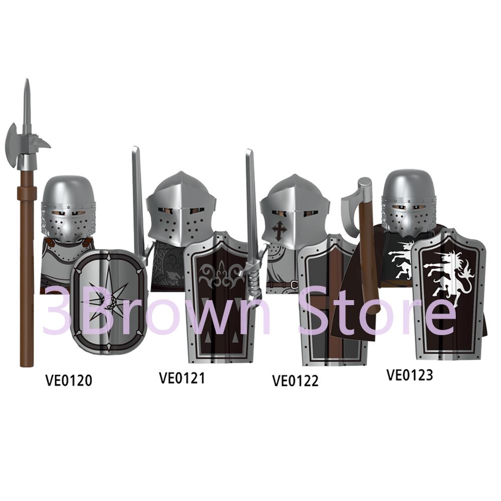 Medieval Building Blocks Accessories MOC Castles Dragon Knights Army Soldiers Warrior Helmets Shields Armors Axes Toy Gift S038