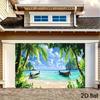 2D Flat Background Fabric Featuring Tropical Beach Scenes Ships Landscapes and Garage Doors In the Pattern Along with Flags