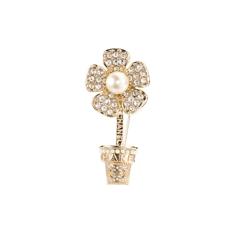 

CHANEL [23 Spring and Summer New Products] CHANEL23S Rhinestone Camellia Inlaid Pearl Flower Disk Shape Brooch Women s Gold золотий