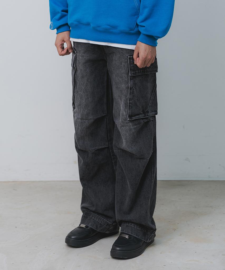 BAKKEN [Men] Denim Cargo Wide Pants Bk8925 (2 Colors)
