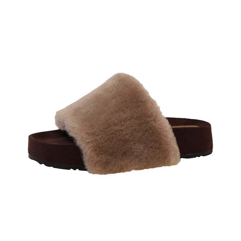2025 Simple and Versatile New One-word Fluffy Slippers for Women To Wear In Autumn and Winter, Non-slip and Comfortable Height-increasing Cotton Slip