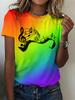 [Printed Design-Not Textured] Women'S Fashion T-Shirt. Printed Design Round Neck Gradient Rainbow T-Shirt. Women'S Casual Round Neck Short Sleeve T