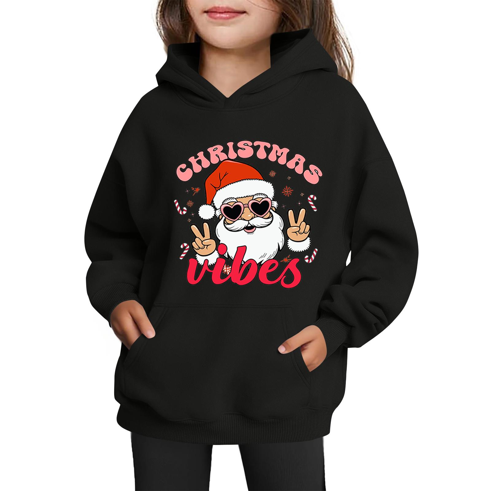 

Sweatshirts For Teen Girls Hoodies Long Sleeve Drawstring Pullover Cute Printed Oversized Hoodie Christmas 110 чорний