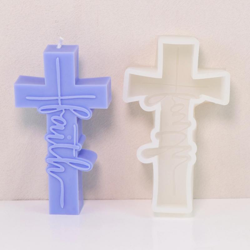 Embossed Word Crucifix Silicone Candle Molds DIY Relief Cross Silicone Ploymer Clay Resin Epoxy Casting Gypsum Moulds Home Decor