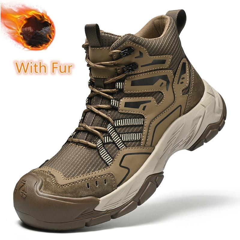 Fashion Man Basic Boots Outdoor Botas Non-Slip Business Shoes Men Winter Plush Snow Boots Side Zipper Leisure High Top Sneakers