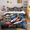 Multiple Sizes Koi Fish In Lotus Pond Print Bedding Set 1 Duvet Cover 2 Pillowcases For Adult And Children Luxury Gift Full Size