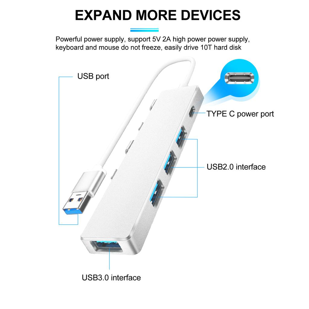 USB Hub High Speed 1xUSB3.0 Port 3xUSB2.0 Ports 1xUSB C Power Port USB3.0 4 Ports Hub USB Hub Multiport Adapter