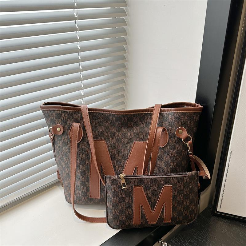 Monogrammed Tote Bag & Mini Bag Set Stylish Purses with Logo Accents Large Capacity Handbags Shoulder Bag for Women's Daily Use