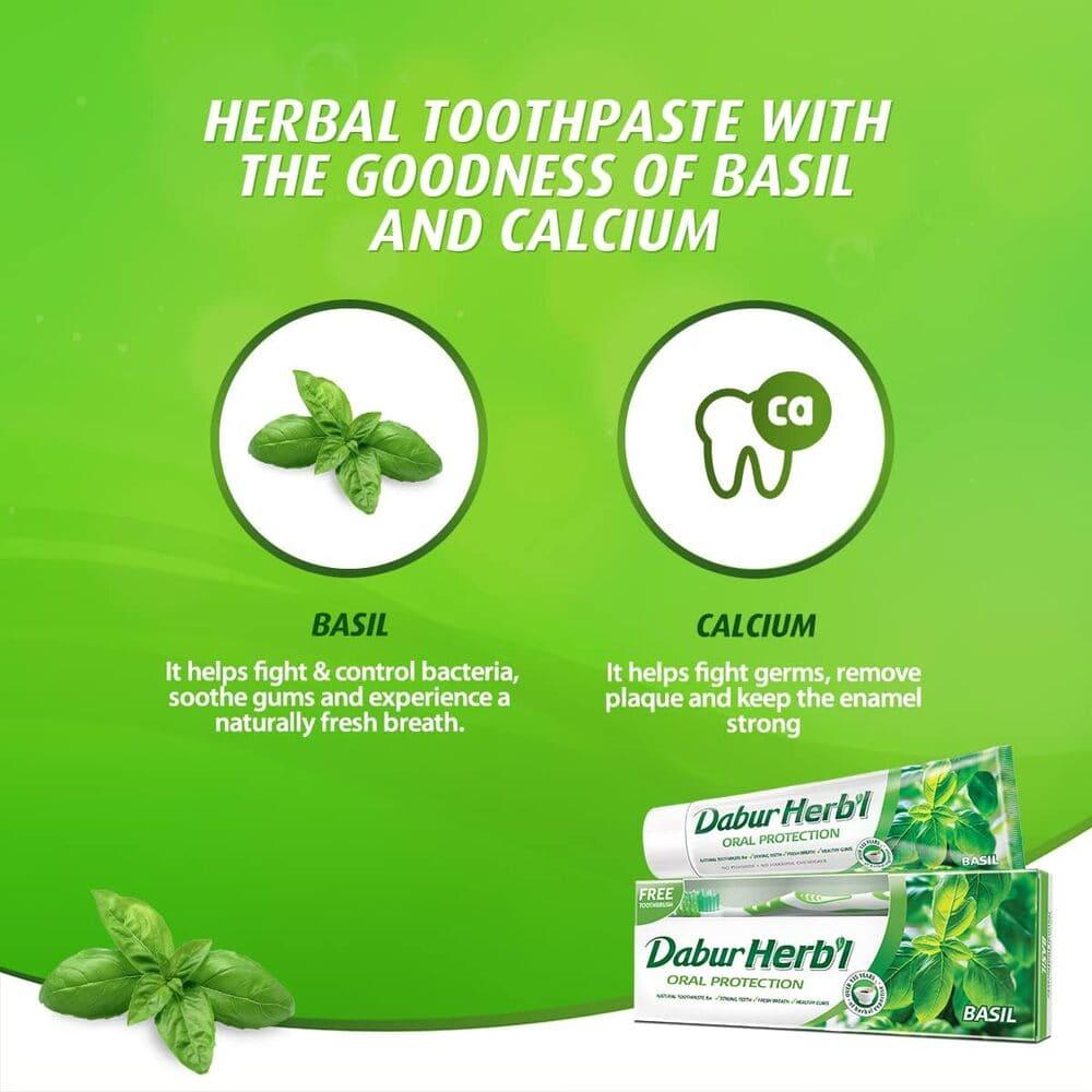 Herbal Basil Toothpaste + FREE Toothbrush Dabur