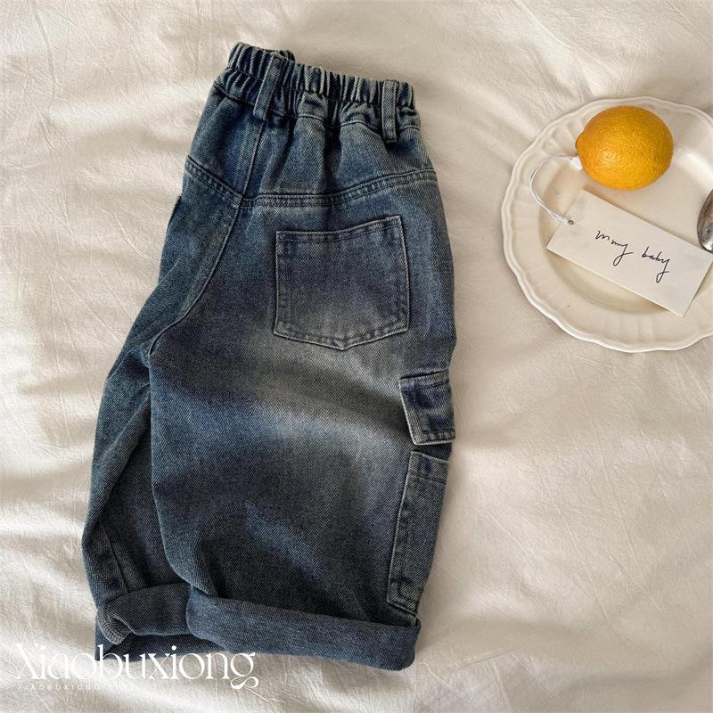Kids Solid Straight Leg Denim Pants with Pockets for Boys and Girls Spring Casual Trousers