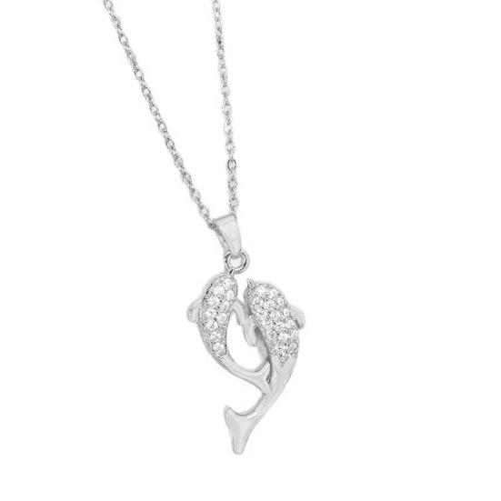 Double Rhinestone Fish Pendant Necklace Lightweight Hypoallergenic Women Couple Dual Dolphin Chain Necklace Fashion Jewelry