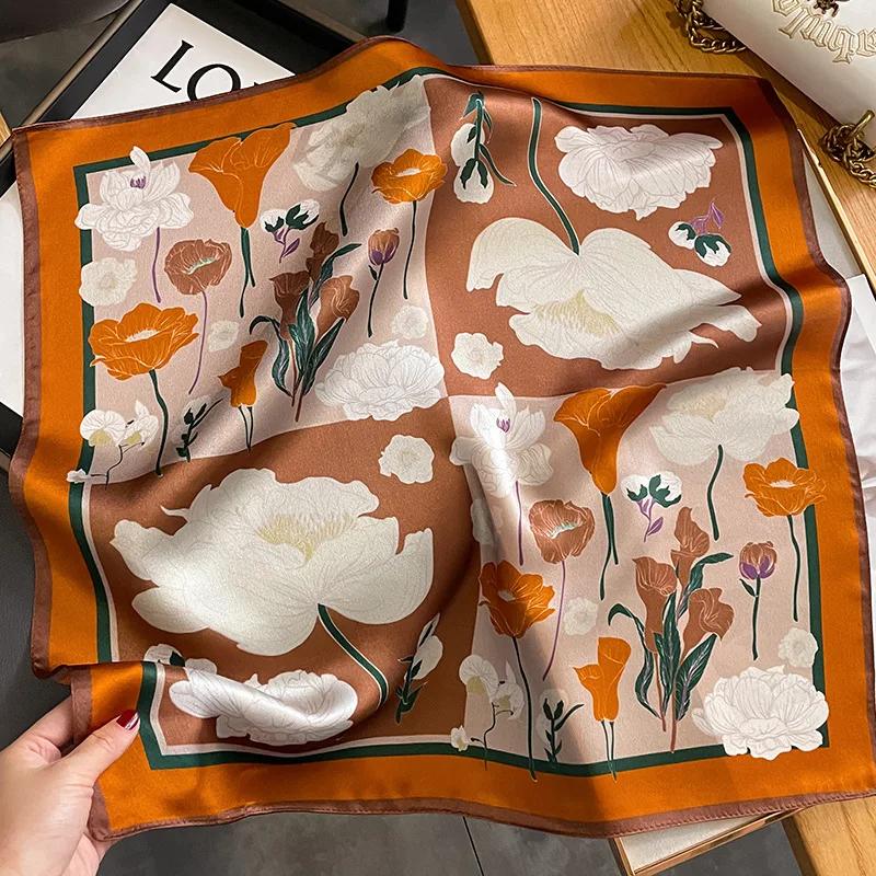100% Real Silk Scarf Women Elegant Floral Print Foulard Neck Hairband Female Small Square Scarves Spring Kerchief Tie 2025 New