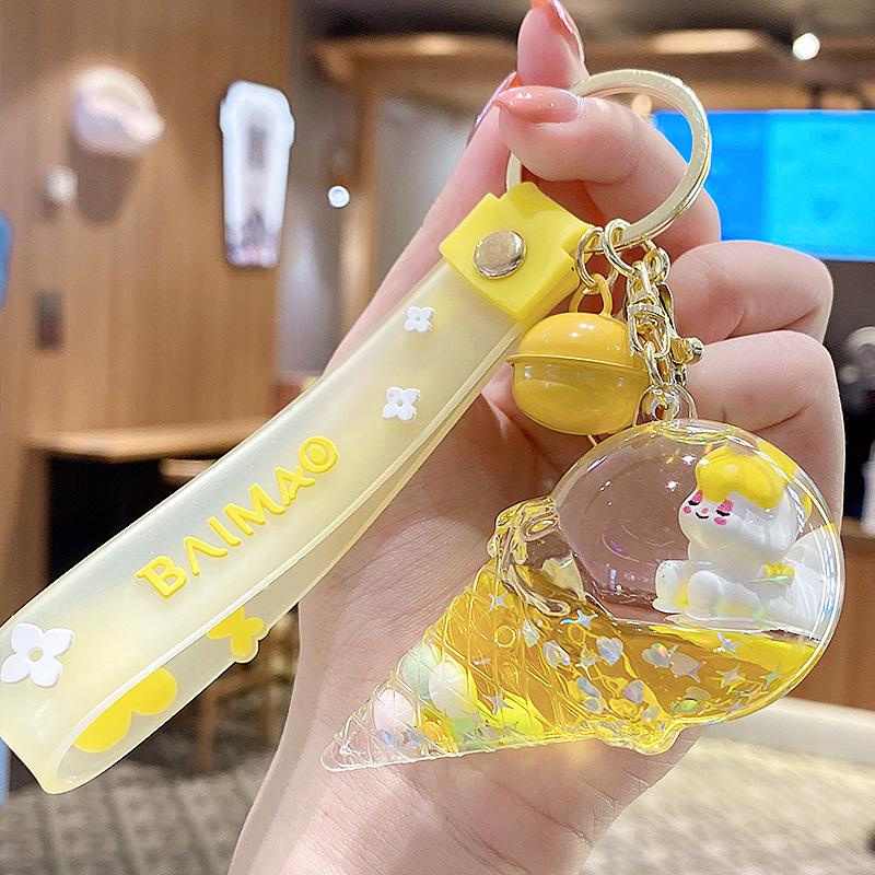 Lila Stern Flüssiger Treibsand Schlüsselanhänger mit Kirschblüten Öl-gefülltem Anhänger - Niedlicher 3D Rucksackanhänger für Frauen