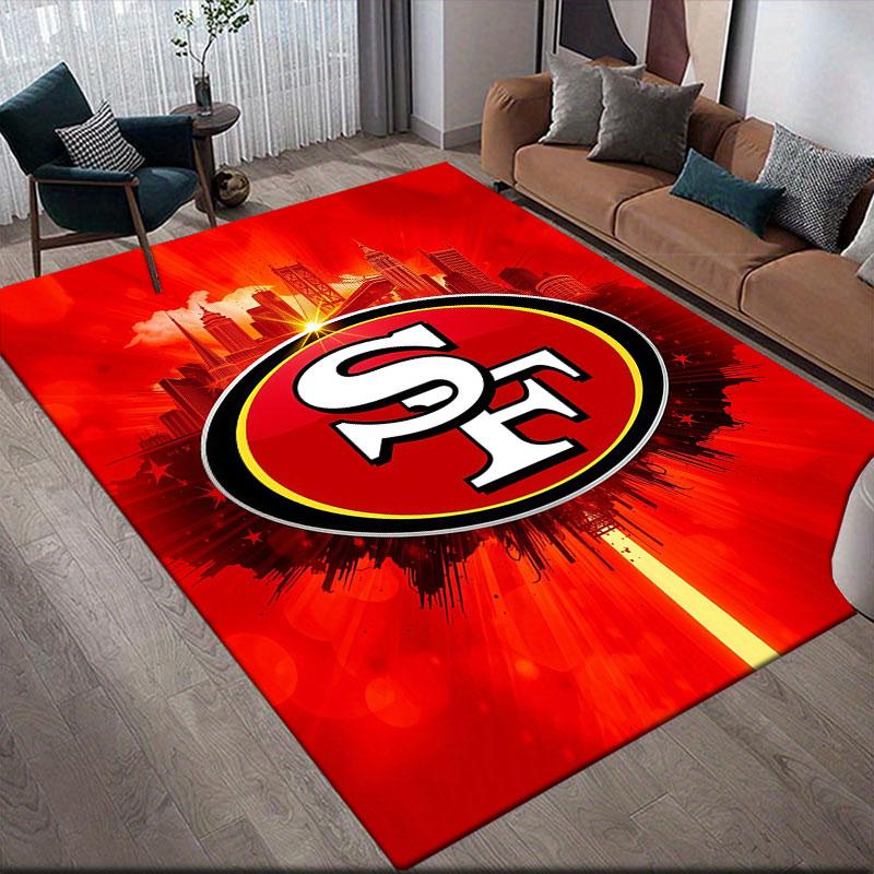 San Francisco 49ers Flanell bedruckter Teppich, Heim-Sofadekoration für Wohnzimmer & Schlafzimmer, Rutschfeste Spiel-Flanell-Fußmatte für Spielzimmer