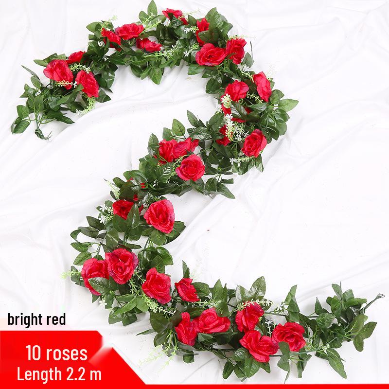 Artificial Rose Vine Ceiling Decor with Rattan for Living Room and AC Pipe Cover