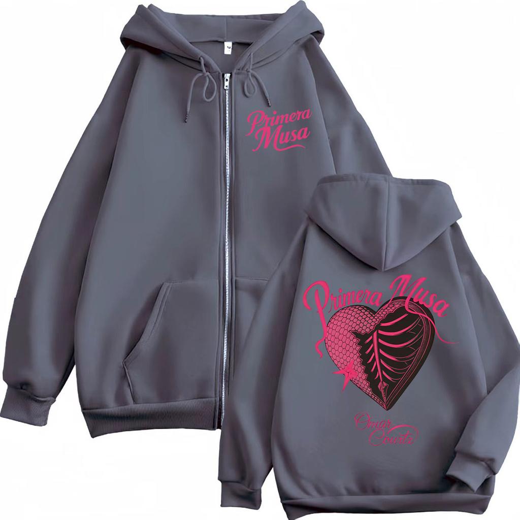 Omar Courtz Double Sided Graphic Zipper Hoodies Fashion Y2k Oversized Zip Up Pullovers Men Women Casual Long Sleeve Sweatshirts