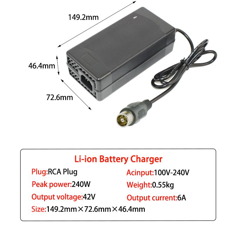 36V 6A Battery Charger 42V GX16 IEC XT60,XT90 Lithium Li-ion Li-poly Fast Charger 10S 36 Volt