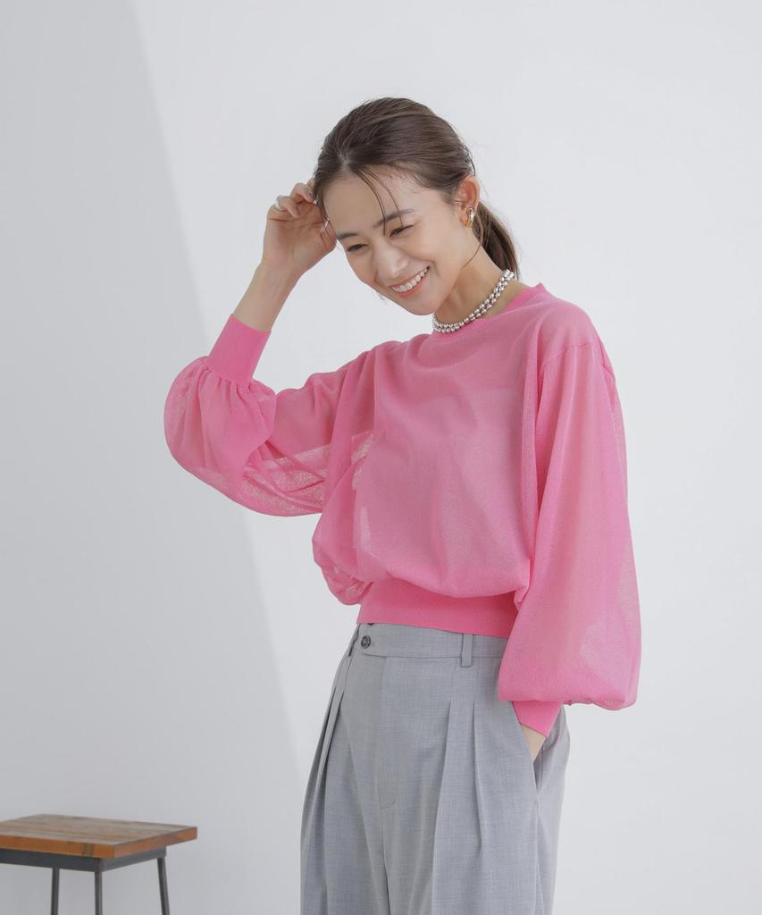 Nano Universe Sheer Volume Size Pink Pullover, S,