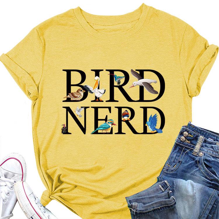 New summer fashion shortsleeved Tshirt Bird Nerd Tee printed casual Womens crewneck top with pullover
