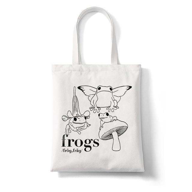 Cartoon Frog Print Women Shopping Bag Funny Animal Pattern Large Capacity Tote Aesthetics Shoulder Bag Eco Canvas Bag Handbag