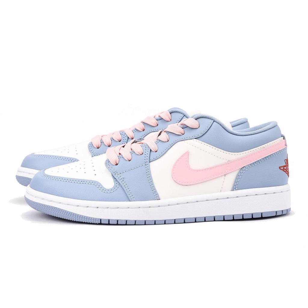 Jordan Air Jordan 1 Slip Resistant Abrasion Resistant Low top Vintage Basketball Shoes Women's White Blue DC0774-164(Team59-)