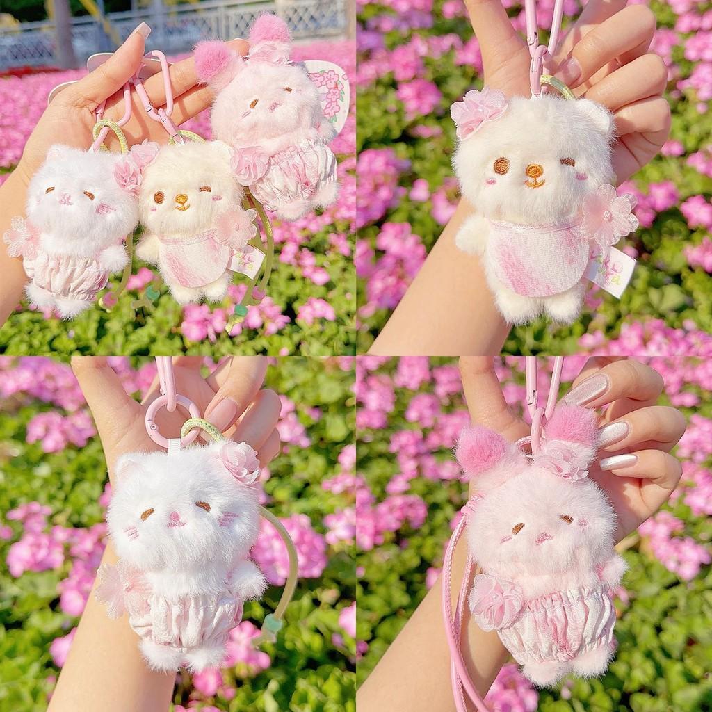 Blossom Bear Cherry Rabbit Cat Plush Keychain Stuffed Doll Toy Gift Pendant