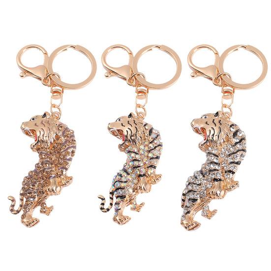 Keychain Pendant Sparkling Rhinestones Zodiac Tiger Shape Charm Key Chain Strong Lobster