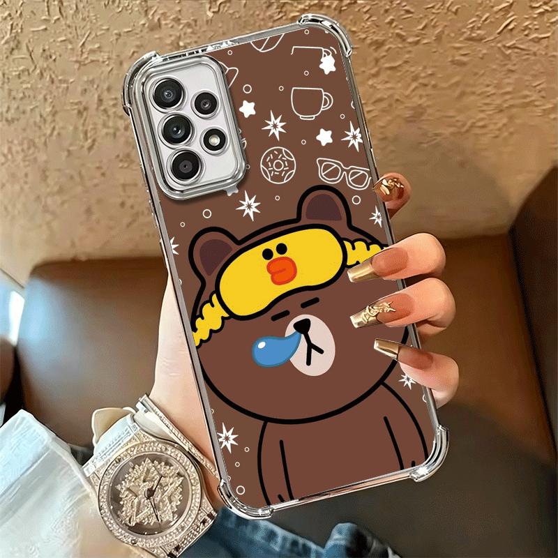 Cartoon Bear B-Browns C-Conys Plating Phone Case For Samsung A17 A07 A37 A57 A16 A56 A15 A55 A14 A54 A13 A53 A26 A36 A25 A35 A24