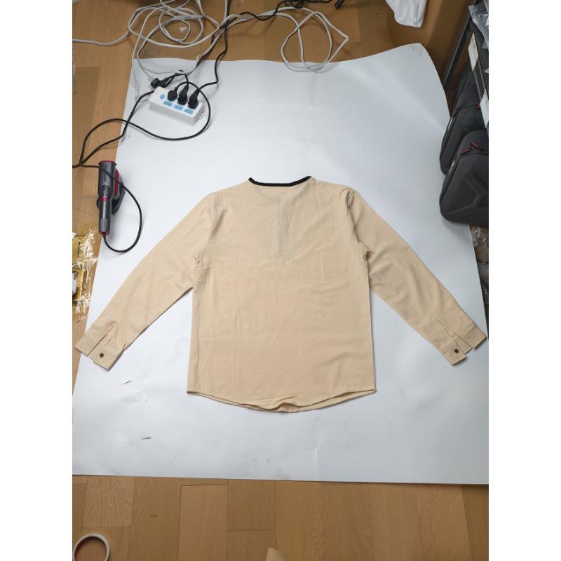 Mens Linen Blend Henley Neck Long Sleeve Casual T Shirt