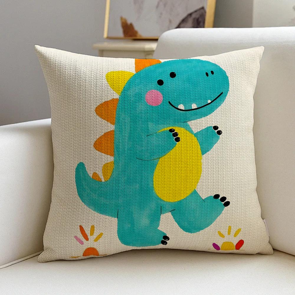 P-Cute Dinosaurs Cushion Cover Cushion Cover Pillowcase, Anti-Mite Invisible Zipper, Linen Sofa Cushion