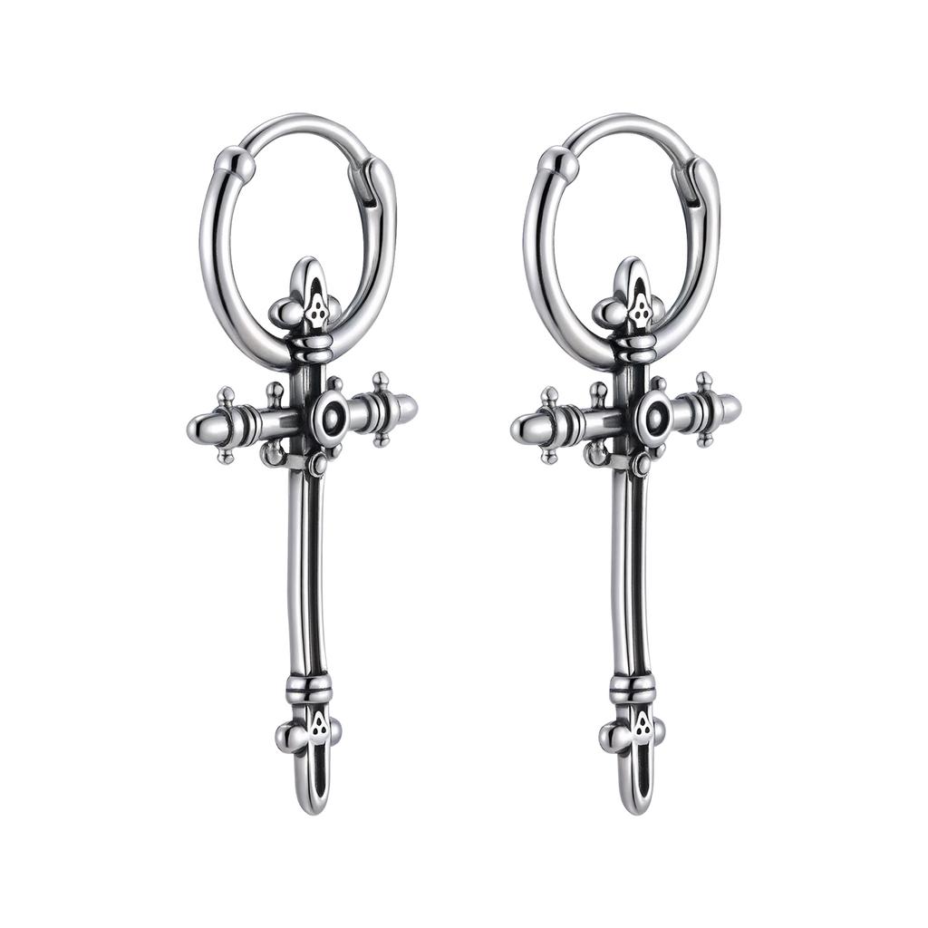 Punk Metal Stainless Steel Earrings, Unisex Fashionable Cross Drop Earring Simple Classic Jewelry for Women Men