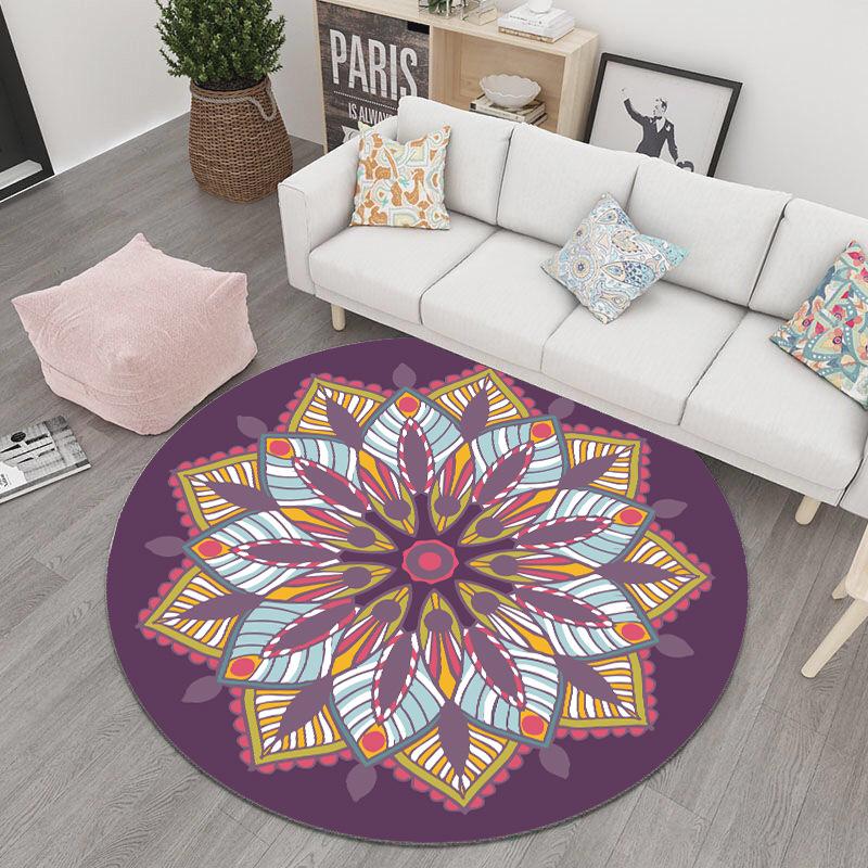 Colorful Flower Round Carpet Maximalism Artistic Home Decor Mat Boho Style Non-Slip Rug for Living Room Terrace Bay Window