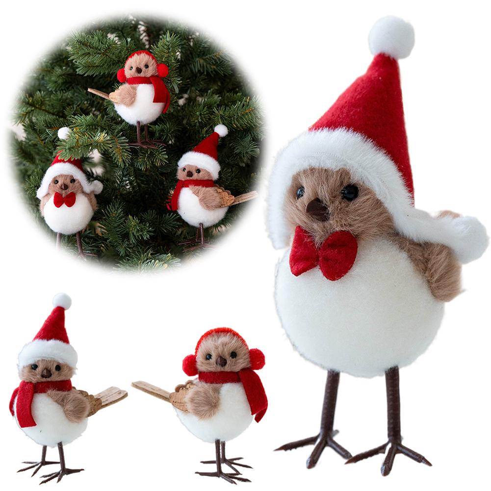 Cute Plush Bird Christmas Tree Hanging Pendant Decorations For Xmas Party 2026 New Year Fake Birds With Hats Gifts Home Dec V5S5