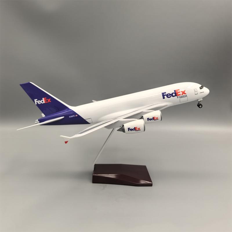 A380 1/160 Scale 47cm Model Aircraft FedEx Cargo Airways With Landing Gear and Wheels Diecast Resin Airplane Souvenir Ornament