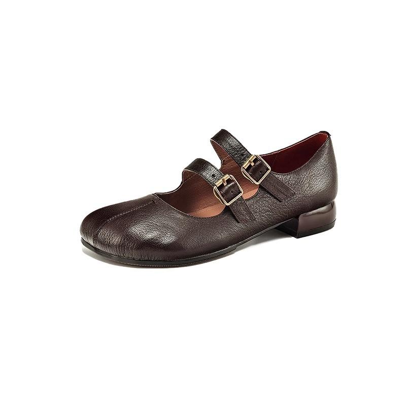 Spring and autumn new retro cowhide single shoes women's non-slip soft sole thick heel small leather shoes square head Mary Jane shoes women
