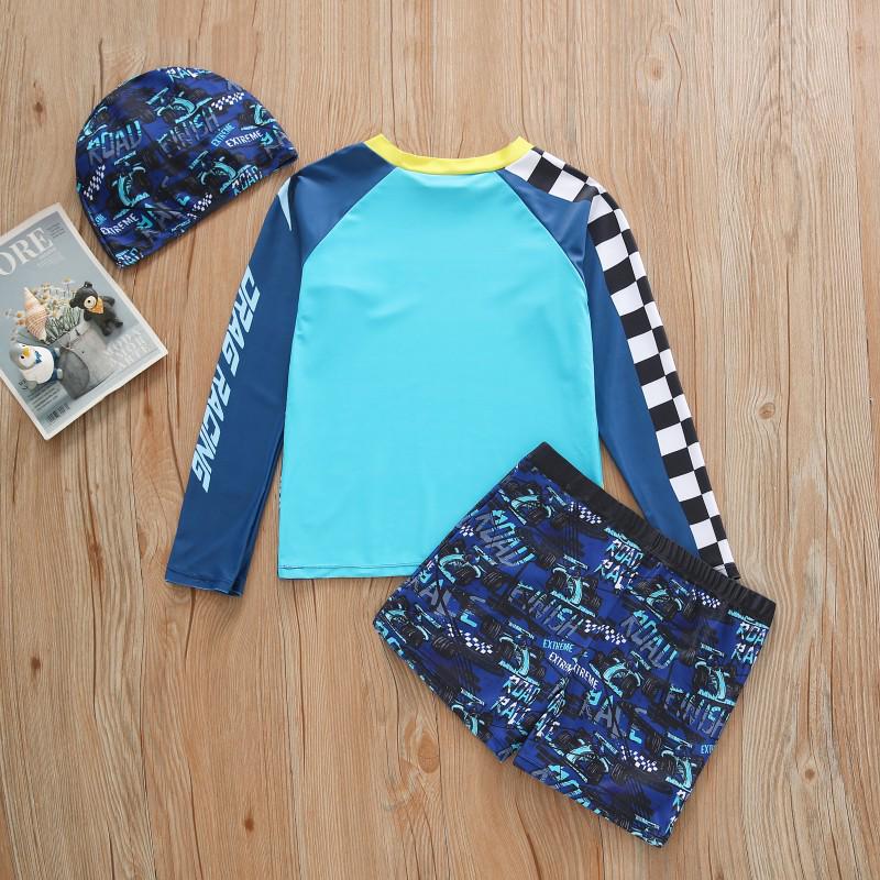 2026 Boys' Long Sleeve Racing Print Swimsuit with UPF50+ Sun Protection