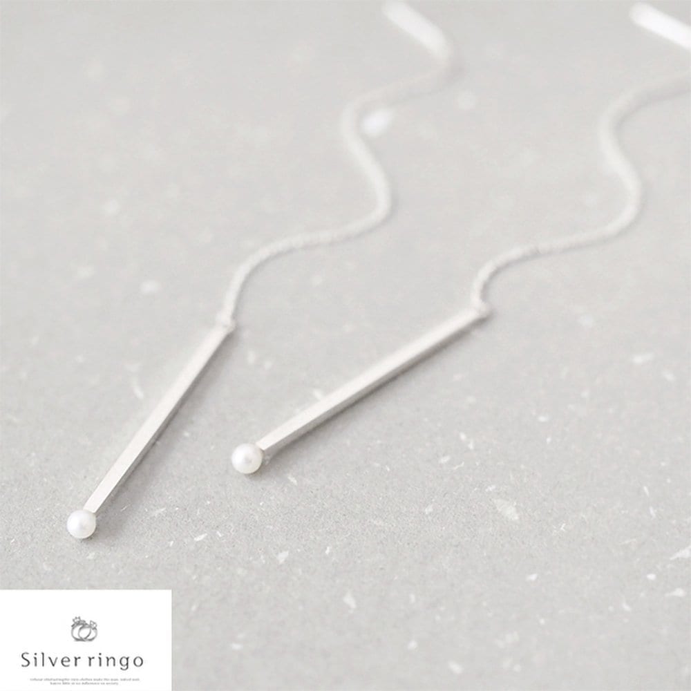 Silver 925 June birthstone matchstick-shaped earrings with pearl match chain e