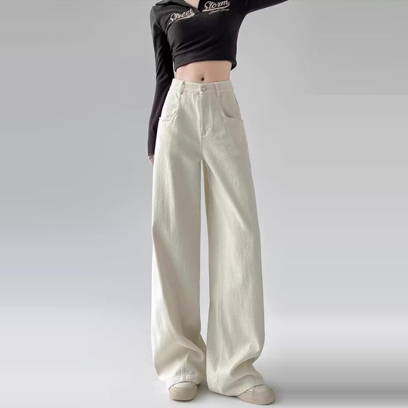 

Женские джинсы с широкими штанинами весна-осень ретро свободные брюки из денима с высокой талией прямые брюки одежда 2000 года уличная одежда больших размеров 3XL бежевый