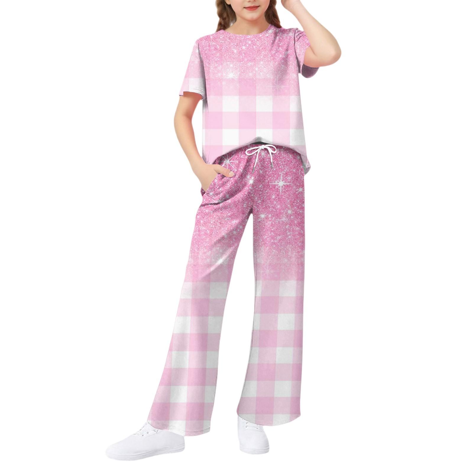 

Комплект из 2 предметов для девочек - футболка с коротким рукавом и брюки широкого кроя 140 розовый