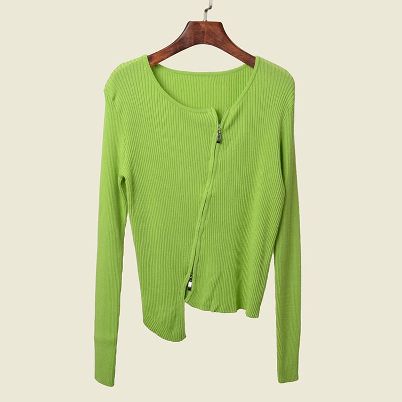 Korean Style Sense of Design Pairs Zipper Head Long Sleeves Knitwear Spring New Inner Wear Threaded Figure Flattering Tops Women