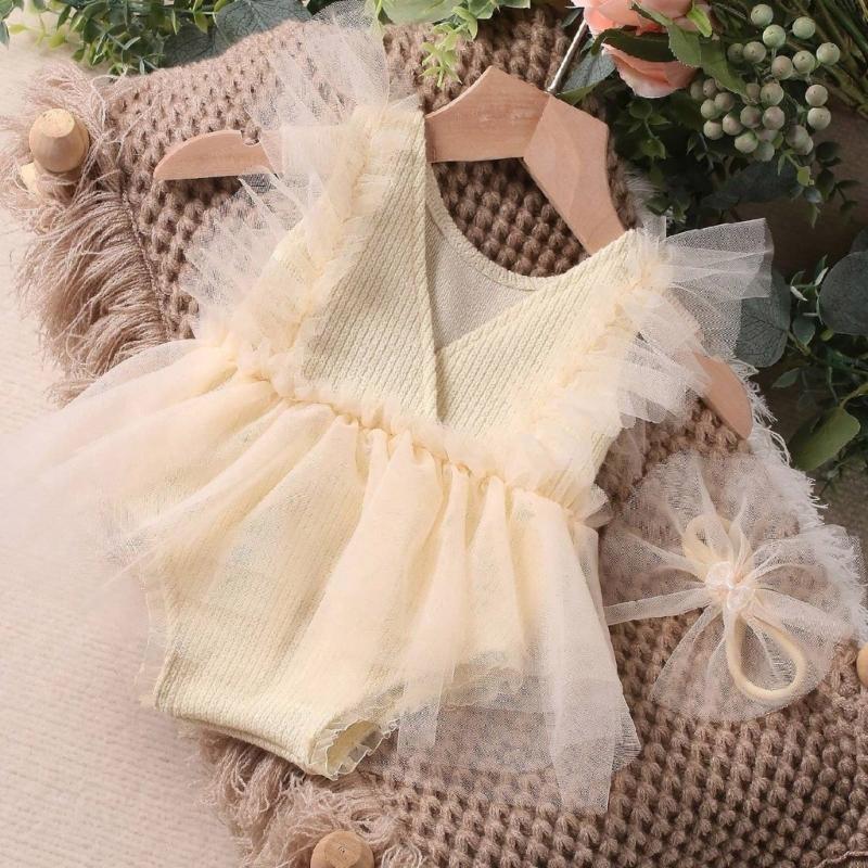 1 Set Photography Outfit for Infant Girls Breathable Romper Dress and Delicate Lace Headband Props for Newborns