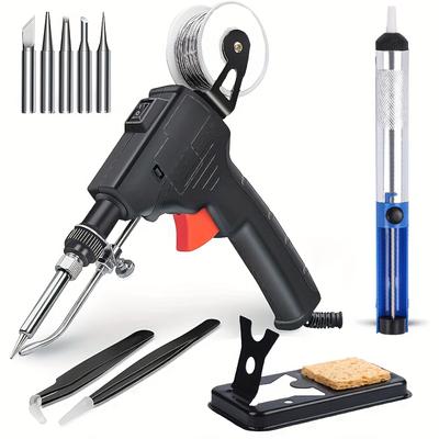 Kit fier de lipit 10 buc/set, unealta de sudura manuala automata cu pistolete de sudura, cu 5 capete de sudura, pompa de dezlipire, pense, sarma de sudura