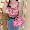 French Girl Summer Crop Top With Colorblock Pattern And Corset Style For Casual Wear