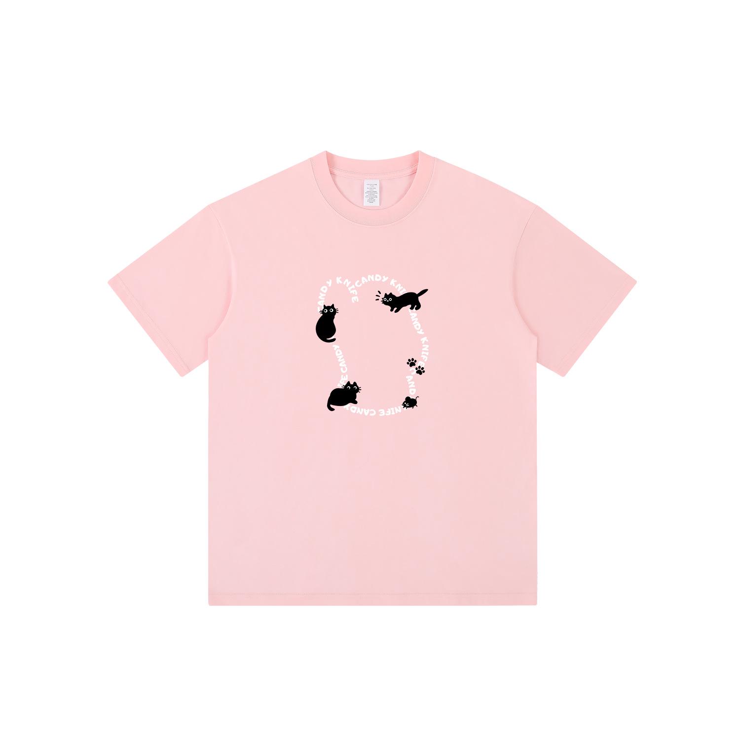 

Хлопковая футболка в японском стиле свободного кроя с принтом кошачьих лапок для пар XL розовый