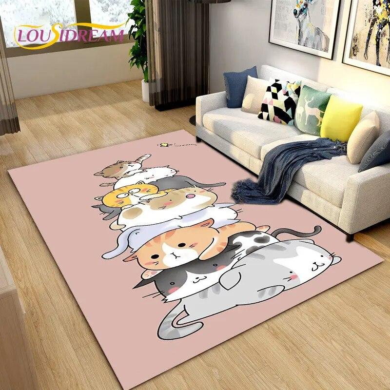 3D Cartoon Cute Cat Area Koberec,Koberec pro domácí obývací pokoj Dětská ložnice Sofa Rohožka Dekor,Kuchyňská protiskluzová podložka na podlahu