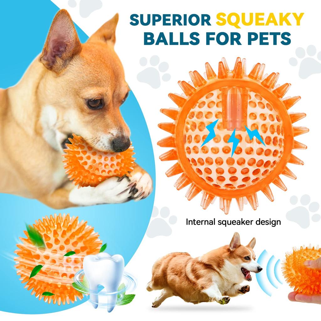 Large Dog Toy Squeaky Dog Durable Dog Aggressive Spiny Dog Balls for Clean Teeth and Puppy Chew Toys for Large Teething Toys 6-Pack 3.5-Inch Balls,