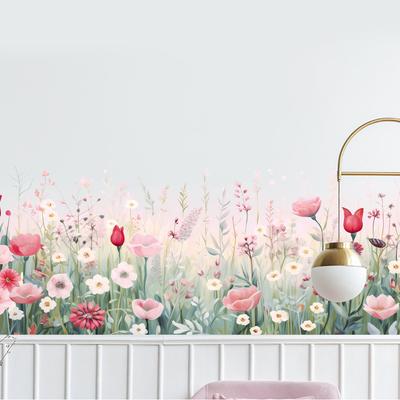 SK7230ds New Pink Plant Flower Wall Stickers Warm Bedroom Bay Window Corridor Porch Background Decoration Stickers