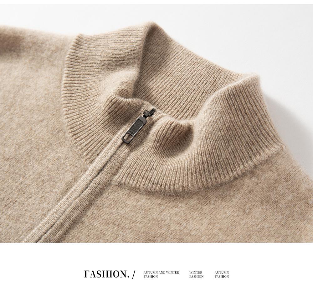 Eleganter Herren-Halbreißverschluss-Kaschmirpullover, einfarbige Strickware mit Stehkragen, Business Casual Pullover