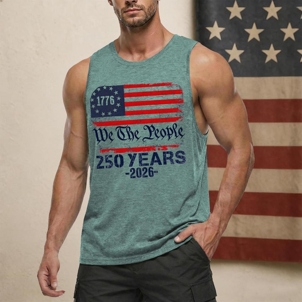 Men's Casual Sleeveless Tank Top Crew Neck Graphic Print Lightweight Summer Muscle Shirt for Outdoor Activities